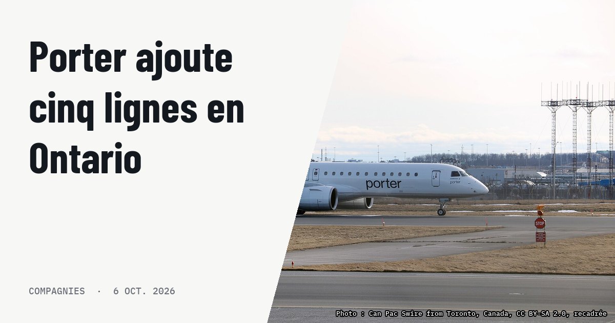 Porter Airlines lance cinq lignes intérieures depuis London en Ontario. Photo d'illustration (archive, pas l'appareil concerné) : C-GZQU Porter Airlines Embraer E195-E2 Taken through a chain-link fence.