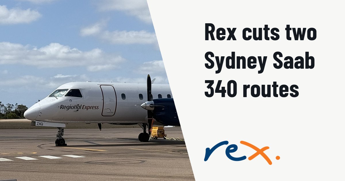 Rex cancels Sydney flights to Orange and Port Macquarie from late October. Illustration photo (archive, not the aircraft involved) : Regional Express Saab 340 VH-ZXQ at Esperance, January 2025