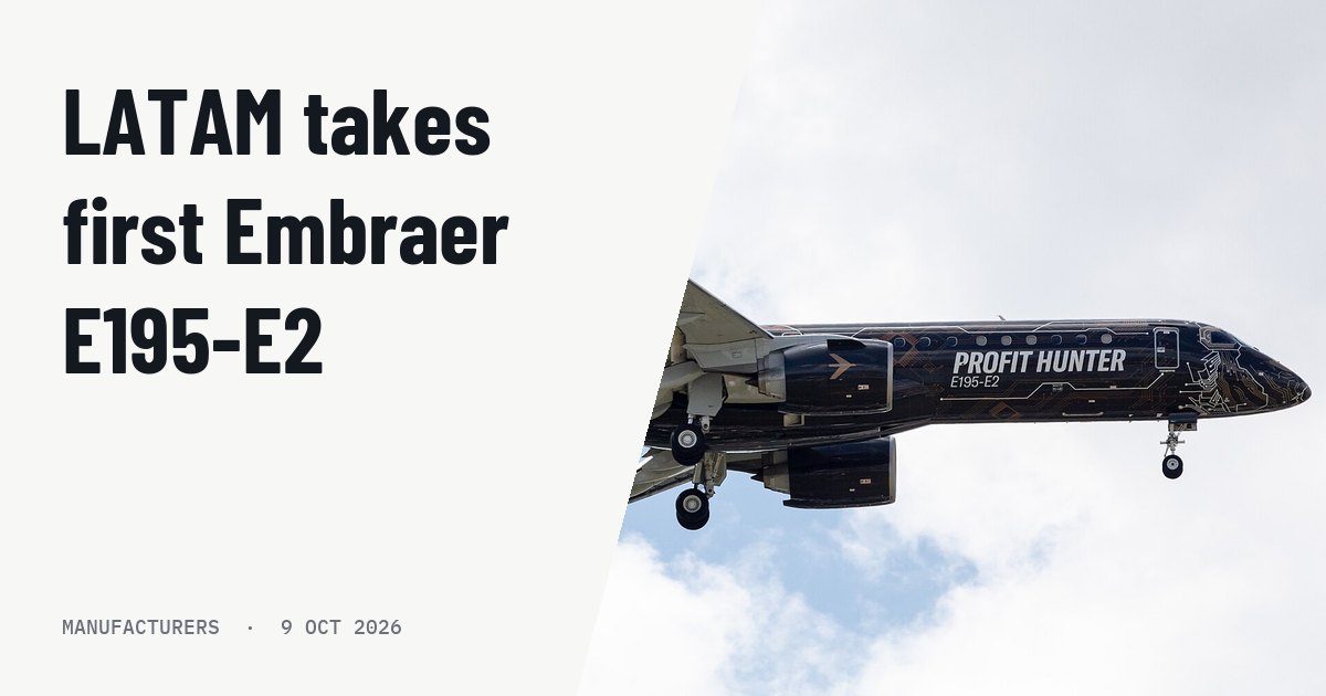 Embraer expands E2 operations with LATAM as deliveries rise in 2026. Illustration photo (archive, not the aircraft involved) : Embraer E195-E2 at Paris Air Show 2019