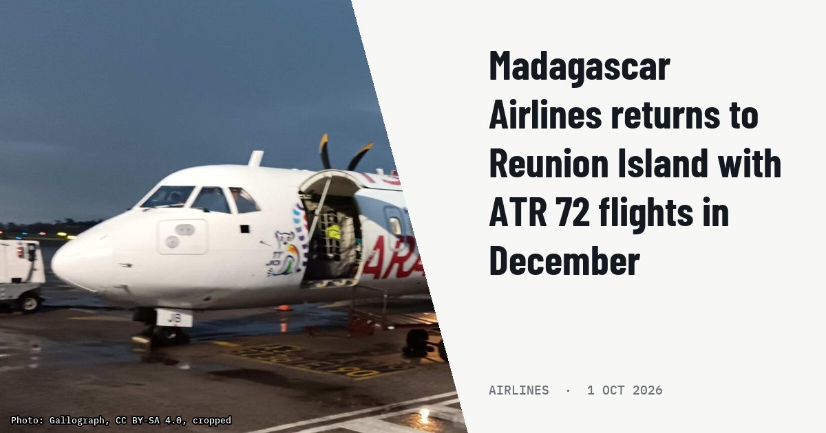 Madagascar Airlines returns to Reunion Island with ATR 72 flights in December. Illustration photo (archive, not the aircraft involved) : ATR 72 der Madagascar Airlines in den Farben der Tsaradia (Nov. 2023).