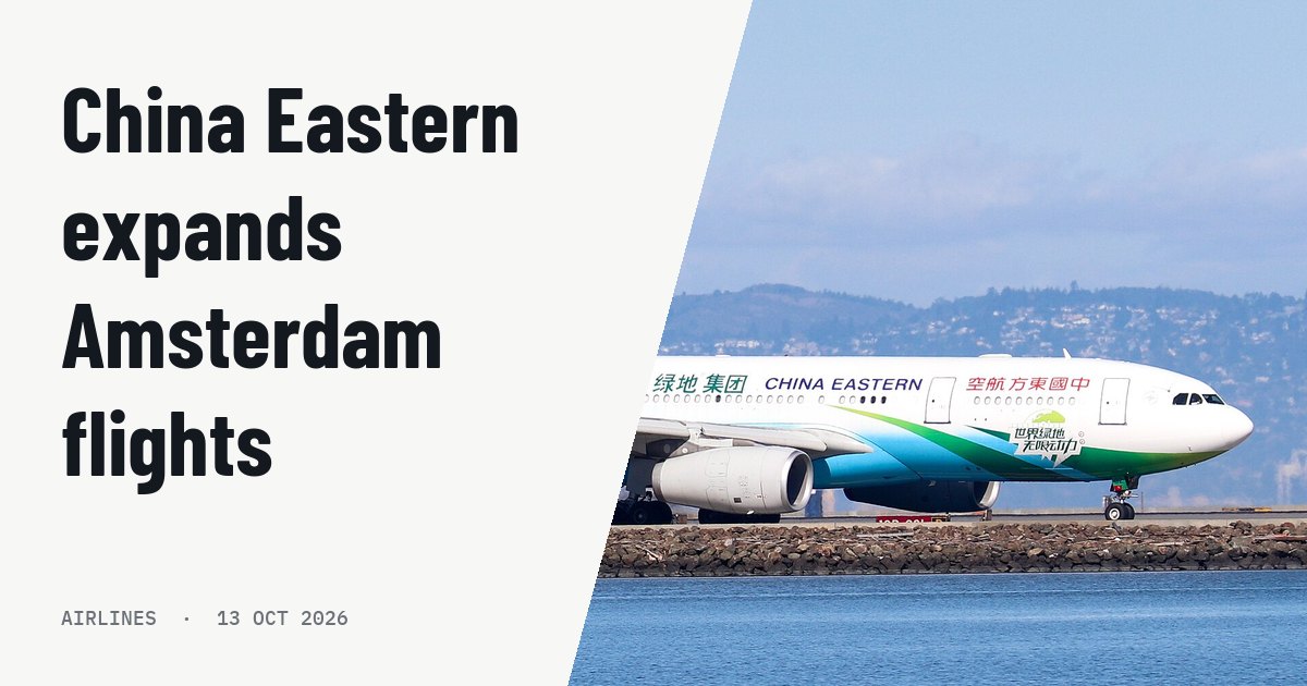 China Eastern raises Amsterdam flights to 12 weekly for winter 2026/27. Illustration photo (archive, not the aircraft involved) : China Eastern Airlines A330-200 (B-5902) taxiing to departure runway at San Francisco before departing to Shanghai on October 27, 2021. In Greenland Group livery.