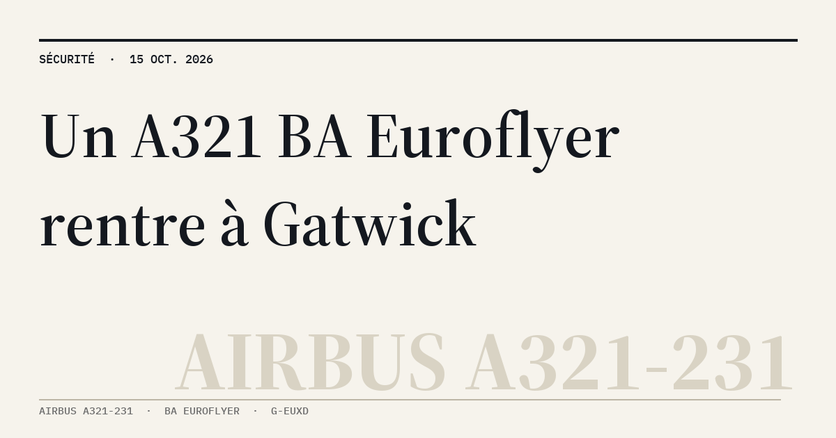 MyATPS : Un A321 de BA Euroflyer fait demi-tour après un dégât sur un hublot