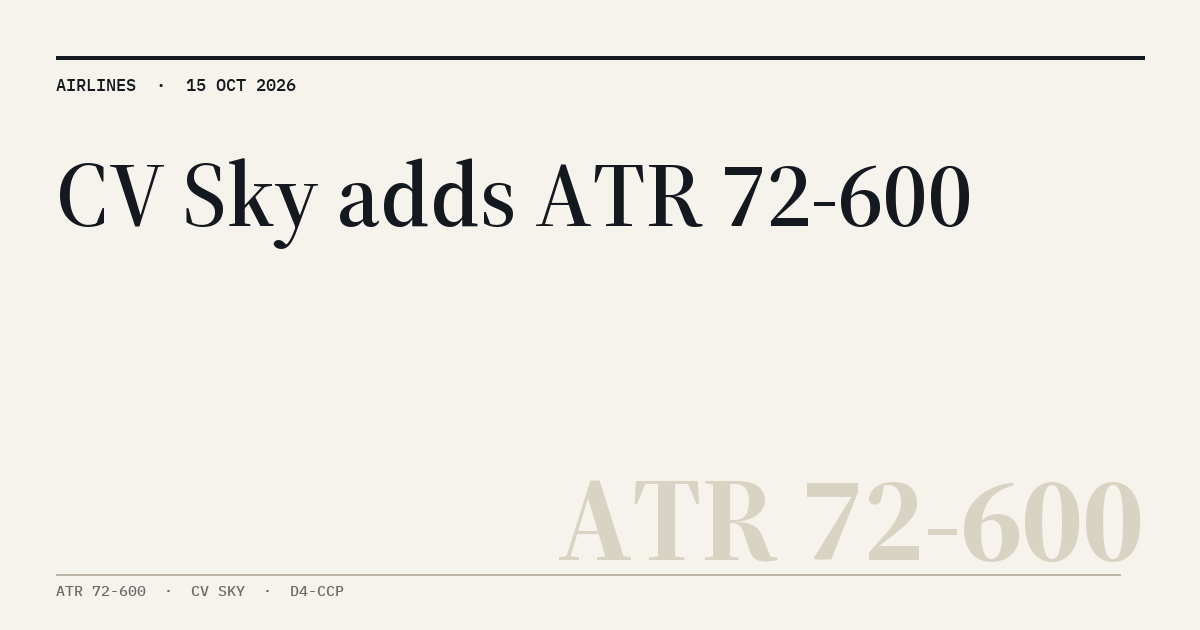 MyATPS : CV Sky integrates leased ATR 72-600 for Cabo Verde domestic routes