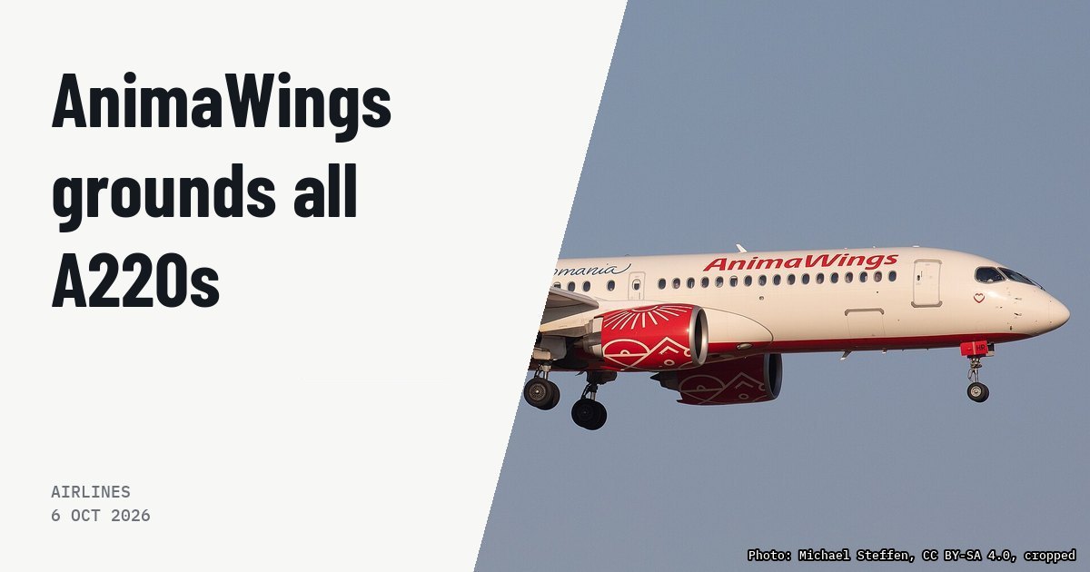 AnimaWings Files for Insolvency and Grounds Entire A220 Fleet. Illustration photo (archive, not the aircraft involved) : Animawings A220 YR-CHR at AYT, 26.07.25