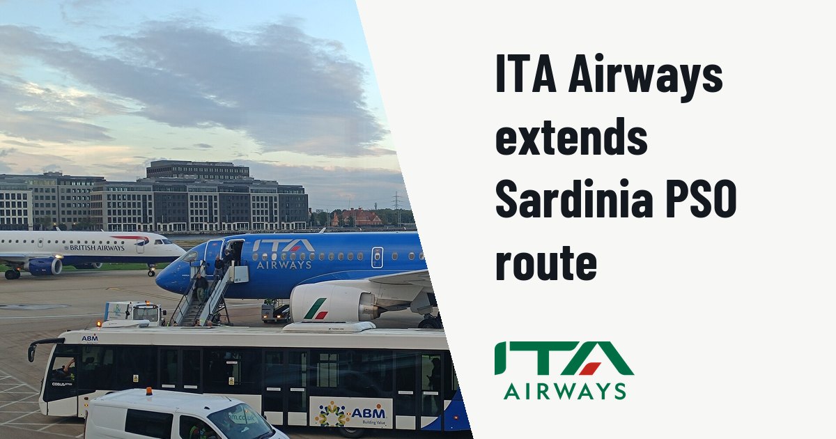 ITA Airways extends Alghero-Milan Linate PSO flights through January 2027. Illustration photo (archive, not the aircraft involved) : An ITA Airways A220-100 at London City Airport.
