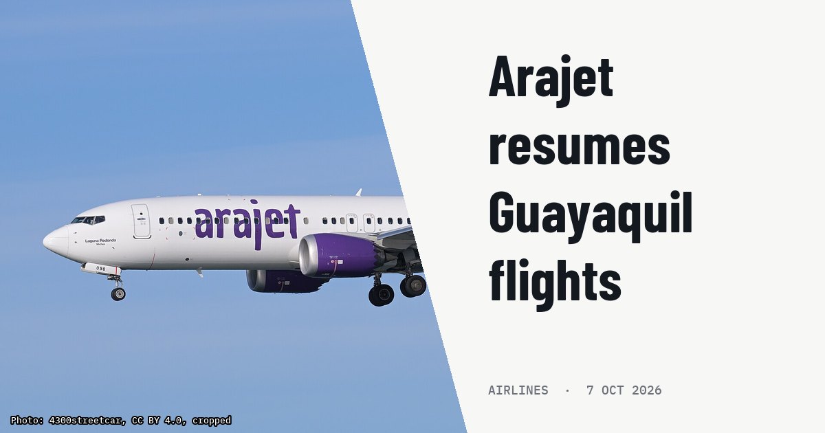 Arajet resumes non-stop service between Punta Cana and Guayaquil. Illustration photo (archive, not the aircraft involved) : Arajet Boeing 737-8 MAX HI1098, as flight 2002 from Santo Domingo, on final approach to runway 22L at Boston Logan International Airport