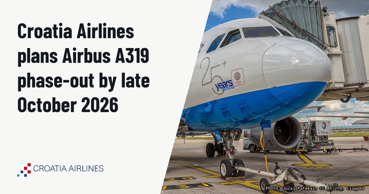Croatia Airlines plans Airbus A319 phase-out by late October 2026. Illustration photo (archive, not the aircraft involved) : Croatia Airlines Airbus A319 (9A-CTH) at CDG
