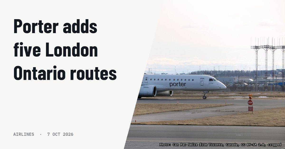 Porter Airlines adds five domestic routes from London ON. Illustration photo (archive, not the aircraft involved) : C-GZQU Porter Airlines Embraer E195-E2 Taken through a chain-link fence.