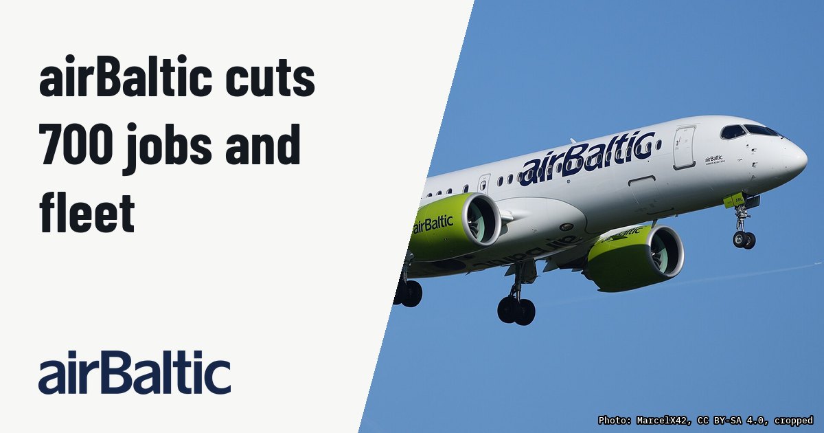airBaltic cuts up to 700 jobs and downsizes fleet to 36 A220s. Illustration photo (archive, not the aircraft involved) : Der Airbus A220-371 (BD-500-1A11) der Fluggesellschaft Lufthansa mit dem Kennzeichen YL-ABL im Landeanflug auf die Bahn 07R des Flughafens Frankfurt Main. Das Flugzeug führte einen Flug von Riga nach 