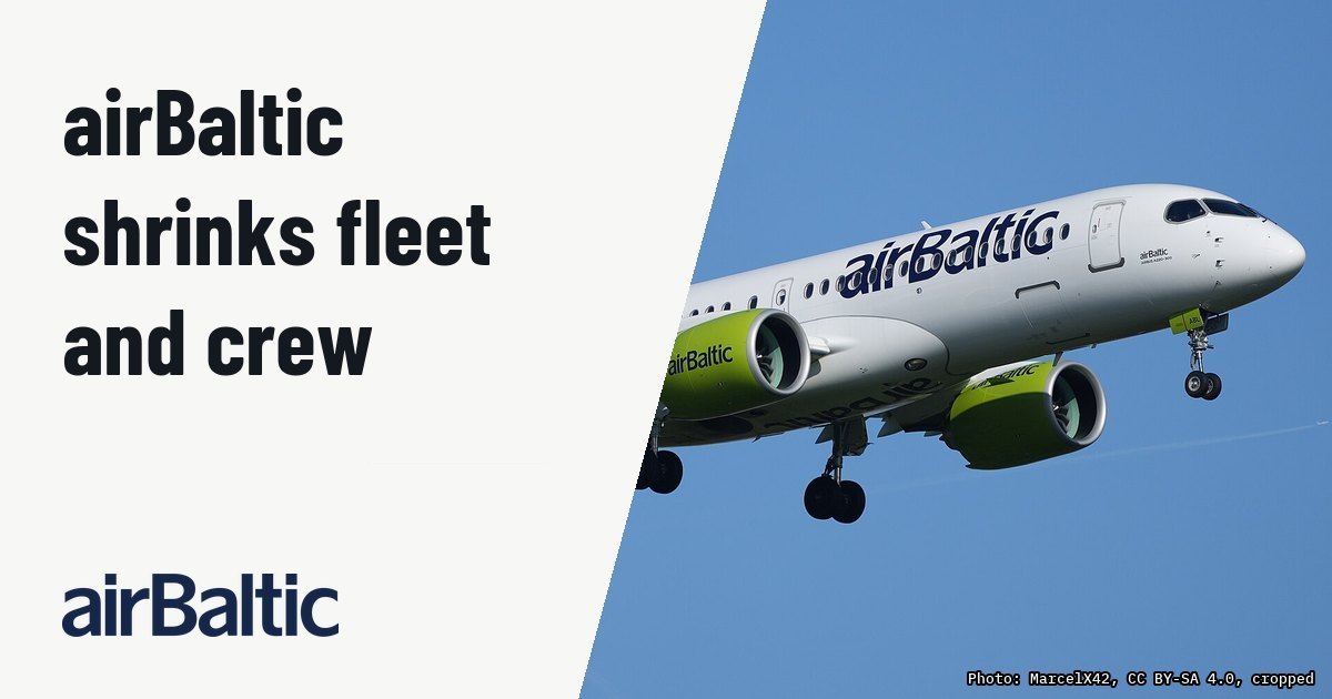 airBaltic cuts up to 700 jobs and shrinks A220-300 fleet to 36 aircraft. Illustration photo (archive, not the aircraft involved) : Der Airbus A220-371 (BD-500-1A11) der Fluggesellschaft Lufthansa mit dem Kennzeichen YL-ABL im Landeanflug auf die Bahn 07R des Flughafens Frankfurt Main. Das Flugzeug führte einen Flug von Riga nach 