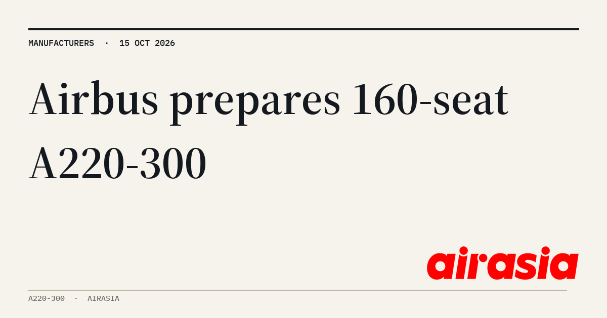 MyATPS : Airbus targets 2028 certification for 160-seat A220-300 variant