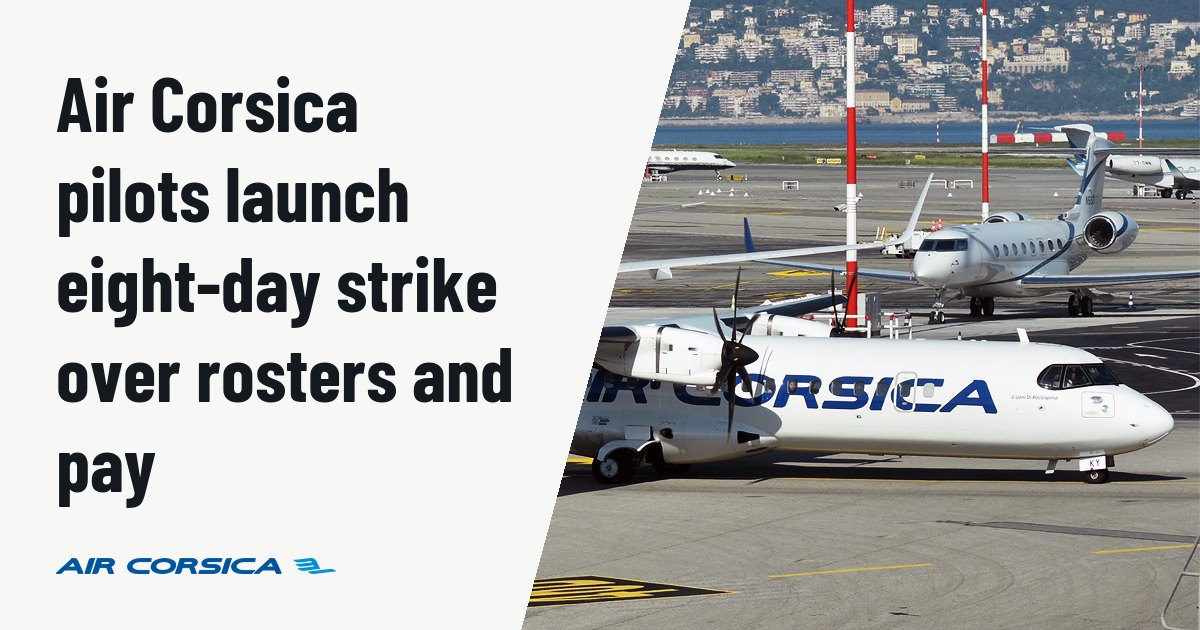 Air Corsica pilots launch eight-day strike over rosters and pay. Illustration photo (archive, not the aircraft involved) : Air Corsica, F-HXKY, ATR 72-600