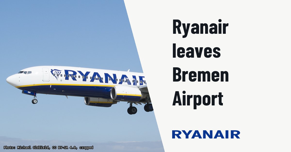 Ryanair ceases all operations at Bremen Airport over disputed fees. Illustration photo (archive, not the aircraft involved) : Ryanair Boeing 737-8AS EI-EBX at Leeds Bradford Airport.