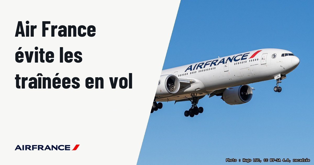 Air France déroute ses vols atlantiques pour limiter l'effet des traînées. Photo d'illustration (archive, pas l'appareil concerné) : Boeing 777-300 - F-GSQL from Air France landing at LFBT airport