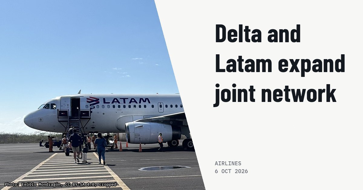 Delta and Latam increase Americas capacity by 31% under joint venture. Illustration photo (archive, not the aircraft involved) : Avión de LATAM Ecuador en la rampa del Aeropuerto San Cristóbal en las Islas Galápagos, Ecuador