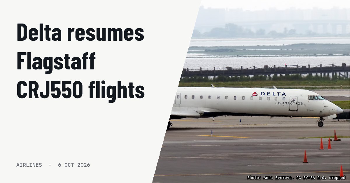 Delta resumes Salt Lake City-Flagstaff service with CRJ550 in June 2027. Illustration photo (archive, not the aircraft involved) : Delta Connection, N317CA, Bombardier CRJ-701ER