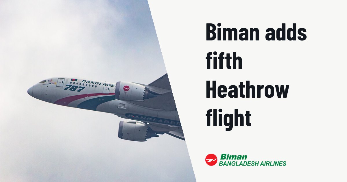 Biman adds fifth weekly London Heathrow flight with Boeing 787-8. Illustration photo (archive, not the aircraft involved) : Biman's Flagship 787-8 dreamliner heading to Dammam.