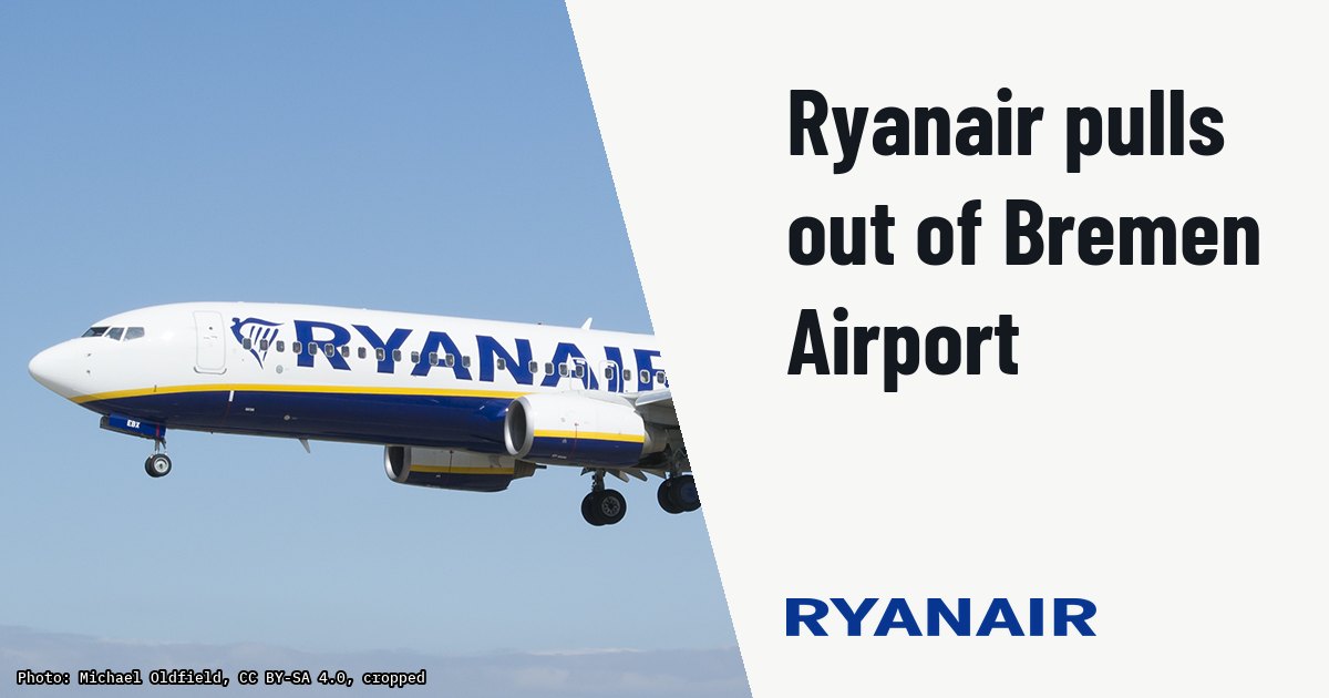 Ryanair to exit Bremen Airport from April 2027 after fee dispute. Illustration photo (archive, not the aircraft involved) : Ryanair Boeing 737-8AS EI-EBX at Leeds Bradford Airport.