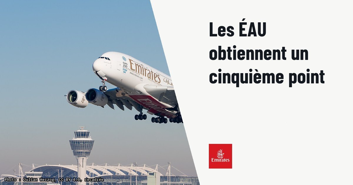 L'Allemagne et les ÉAU révisent leur accord aérien avec des restrictions. Photo d'illustration (archive, pas l'appareil concerné) : Emirates Airbus A380-861 (reg. A6-EER, msn 139) at Munich Airport (IATA: MUC; ICAO: EDDM) departing 26L. See also : File:Emirates Airbus A380-861 A6-EER MUC 2015 02.jpg File:Emirates Airbus A380-861 A