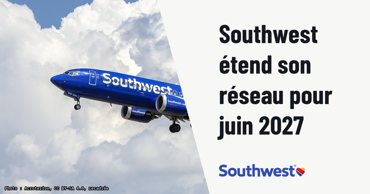 Southwest Airlines ajoute de nombreuses lignes en Boeing 737 en juin 2027. Photo d'illustration (archive, pas l'appareil concerné) : 2020 Southwest Airlines Boeing 737-8 MAX N8748Q landing at Baltimore-Washington International Thurgood Marshall Airport, Maryland, USA