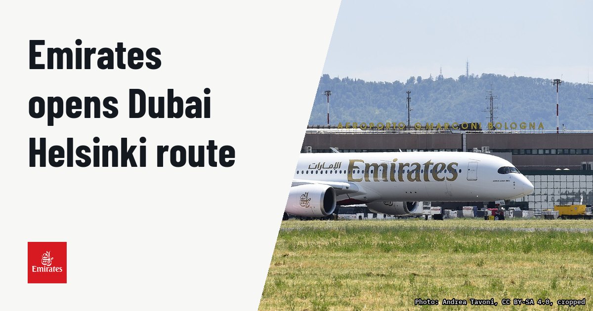 Emirates inaugurates daily Dubai-Helsinki route with Airbus A350-900. Illustration photo (archive, not the aircraft involved) : L'A350-900 Emirates impiegato sulla rotta giornaliera Bologna - Dubai