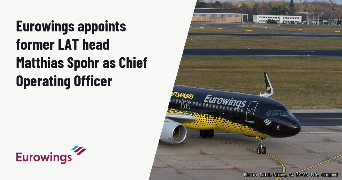 Eurowings appoints former LAT head Matthias Spohr as Chief Operating Officer. Illustration photo (archive, not the aircraft involved) : Eurowing Airbus A320 at Berlin Tegel Airport