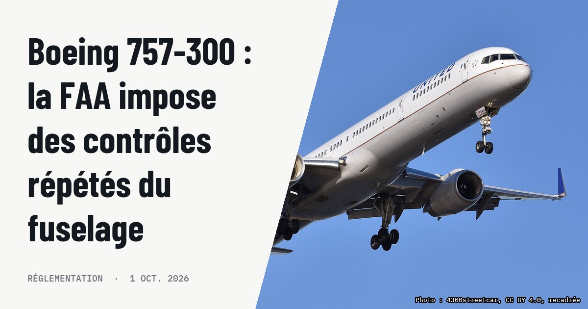 Boeing 757-300 : la FAA impose des contrôles répétés du fuselage. Photo d'illustration (archive, pas l'appareil concerné) : United Airlines Boeing 757-300 N77867 on final approach to Runway 22L at Boston Logan Airport