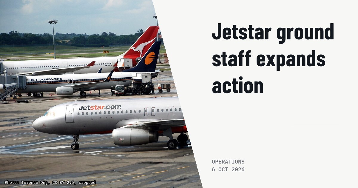 Jetstar ground crews expand industrial action at Australian airports. Illustration photo (archive, not the aircraft involved) : Jetstar Asia Airbus A320-200 taxiing (9V-JSA) at Singapore Changi Airport.