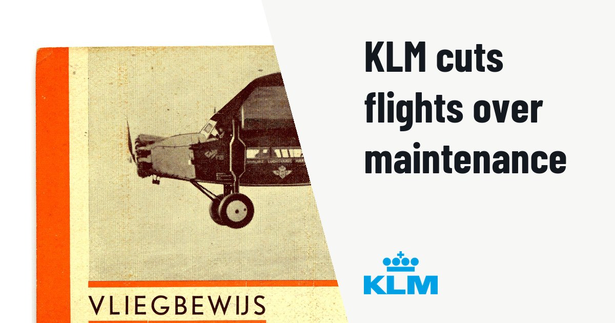 KLM cuts flights from October 2026 to March 2027 amid maintenance delays. Illustration photo (archive, not the aircraft involved) : KLM vliegbewijs uit 1933. Rondvlucht boven Amsterdam, afstand ongeveer 40 km. Gevlogen met vliegtuig PH-ADX. Afbeelding van vliegtuig PH-AEB. Afmeting:12x16cm