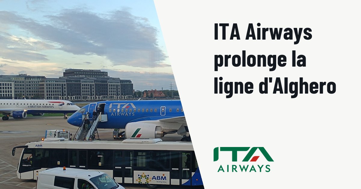 ITA Airways prolonge la ligne Alghero-Milan Linate jusqu'en janvier 2027. Photo d'illustration (archive, pas l'appareil concerné) : An ITA Airways A220-100 at London City Airport.