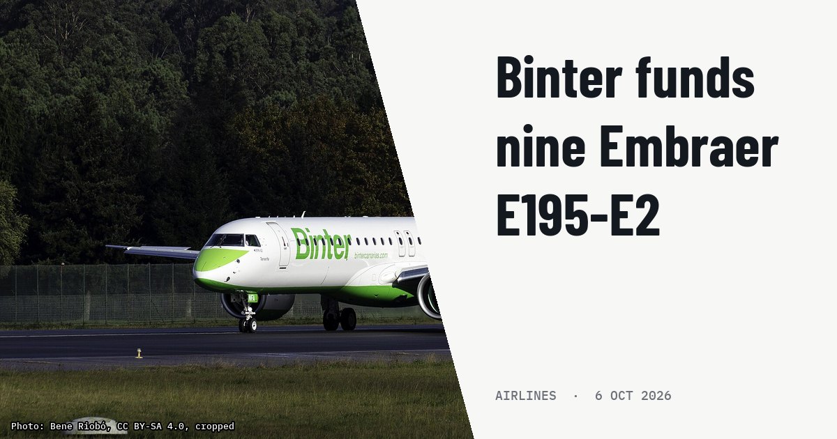 Binter sécurise le financement bancaire pour neuf Embraer E195-E2. Illustration photo (archive, not the aircraft involved) : Embraer E195-E2 de Binter tras aterrar no aeroporto de Vigo.