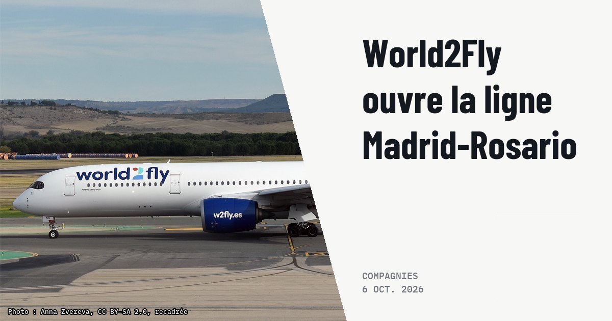 World2Fly ouvre la ligne Madrid-Rosario en Airbus A350-900 haute densité. Photo d'illustration (archive, pas l'appareil concerné) : World2Fly, EC-NOI, Airbus A350-941