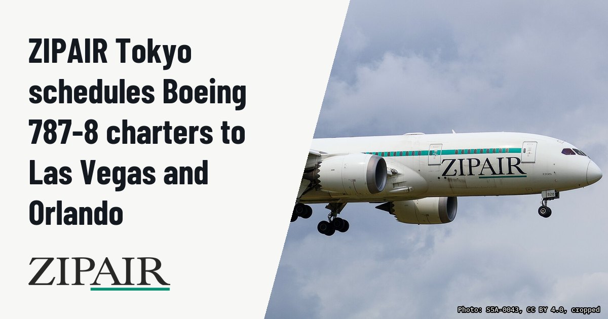 ZIPAIR Tokyo schedules Boeing 787-8 charters to Las Vegas and Orlando. Illustration photo (archive, not the aircraft involved) : Boeing 787-8 JA828J - ZG23 (LAX-NRT)