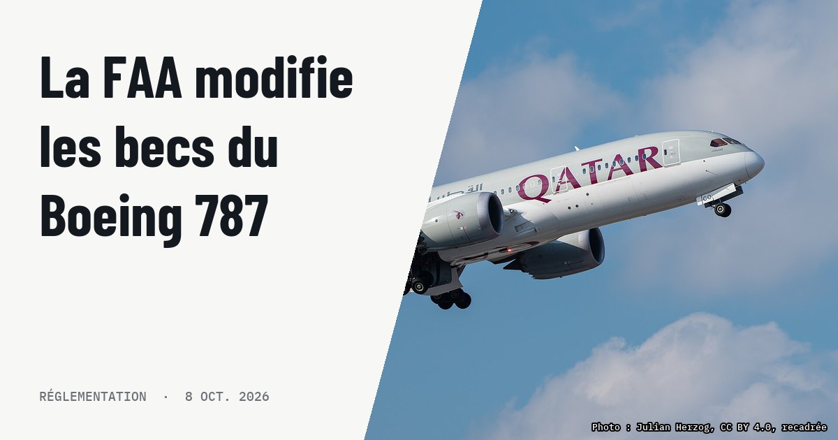 La FAA impose de nouveaux actionneurs de becs sur le Boeing 787. Photo d'illustration (archive, pas l'appareil concerné) : Qatar Airways Boeing 787-8 Dreamliner (reg. A7-BCO, msn 38333/188) at Munich Airport (IATA: MUC; ICAO: EDDM) departing 08R.