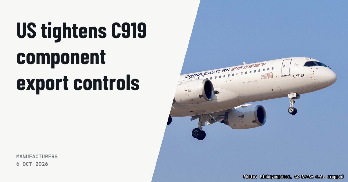 US export curbs slow COMAC C919 output as deliveries lag. Illustration photo (archive, not the aircraft involved) : ​中国东方航空公司C919飞机 注册号：B-919A