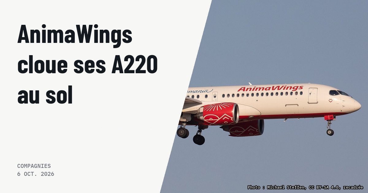 AnimaWings dépose le bilan et immobilise tous ses Airbus A220. Photo d'illustration (archive, pas l'appareil concerné) : Animawings A220 YR-CHR at AYT, 26.07.25
