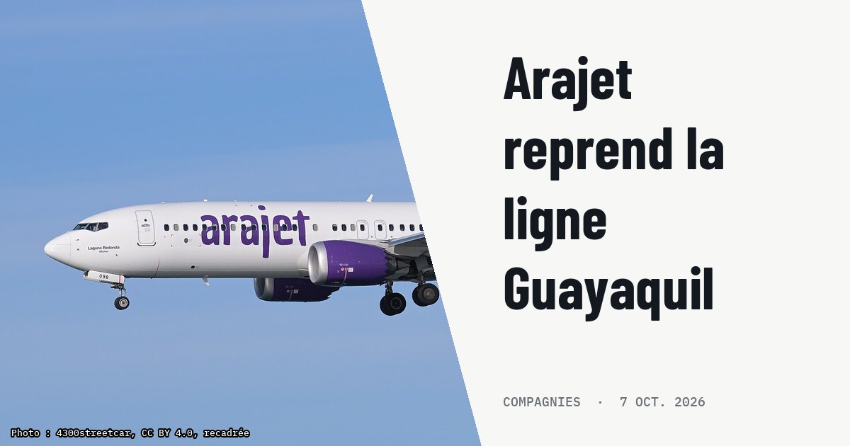 Arajet reprend ses vols directs entre Punta Cana et Guayaquil. Photo d'illustration (archive, pas l'appareil concerné) : Arajet Boeing 737-8 MAX HI1098, as flight 2002 from Santo Domingo, on final approach to runway 22L at Boston Logan International Airport