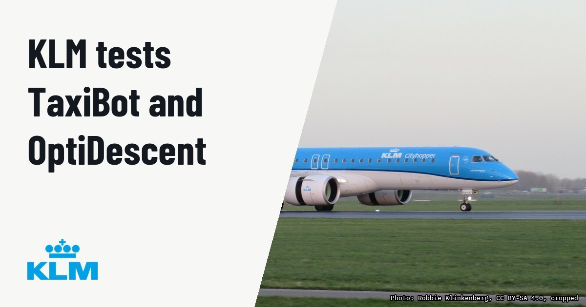 KLM and Cityhopper test TaxiBot and OptiDescent on challenge flights. Illustration photo (archive, not the aircraft involved) : KLM Cityhopper Embraer E195-E2 PH-NXB at Schiphol