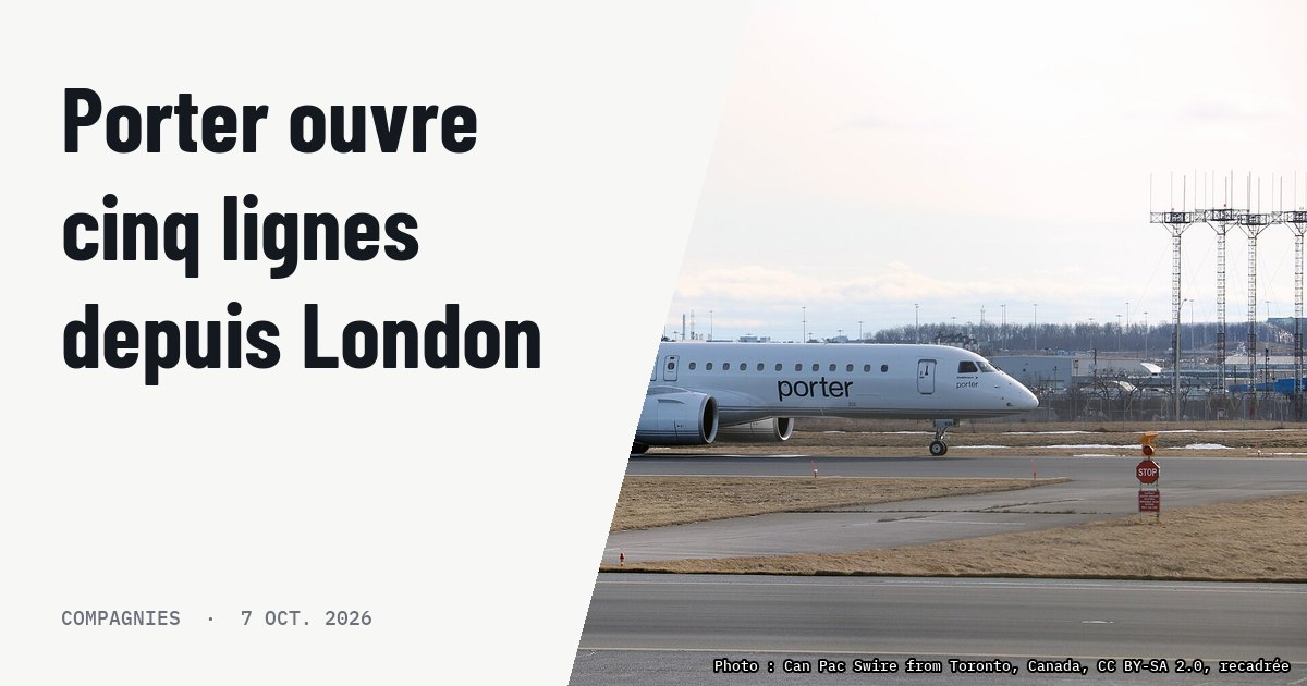 Porter Airlines lance cinq lignes intérieures depuis London ON. Photo d'illustration (archive, pas l'appareil concerné) : C-GZQU Porter Airlines Embraer E195-E2 Taken through a chain-link fence.
