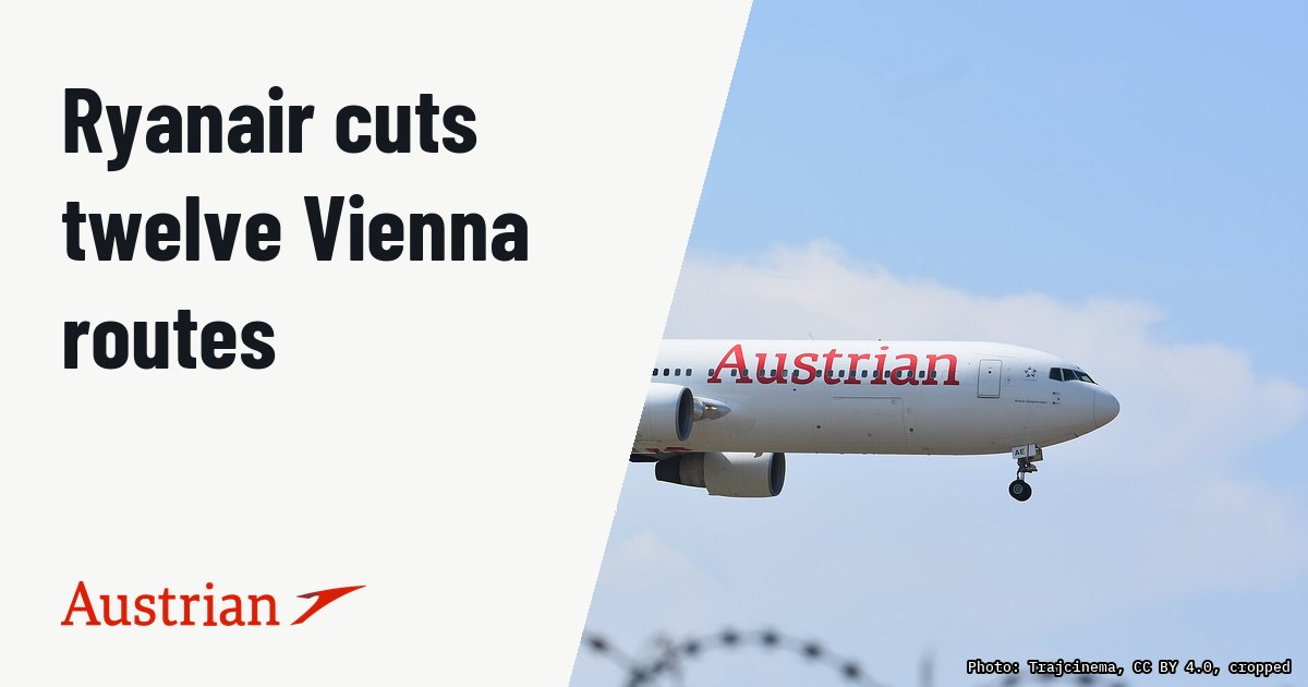Ryanair cuts twelve routes from Vienna and trims local staffing. Illustration photo (archive, not the aircraft involved) : Austrian Airlines OE-LAE