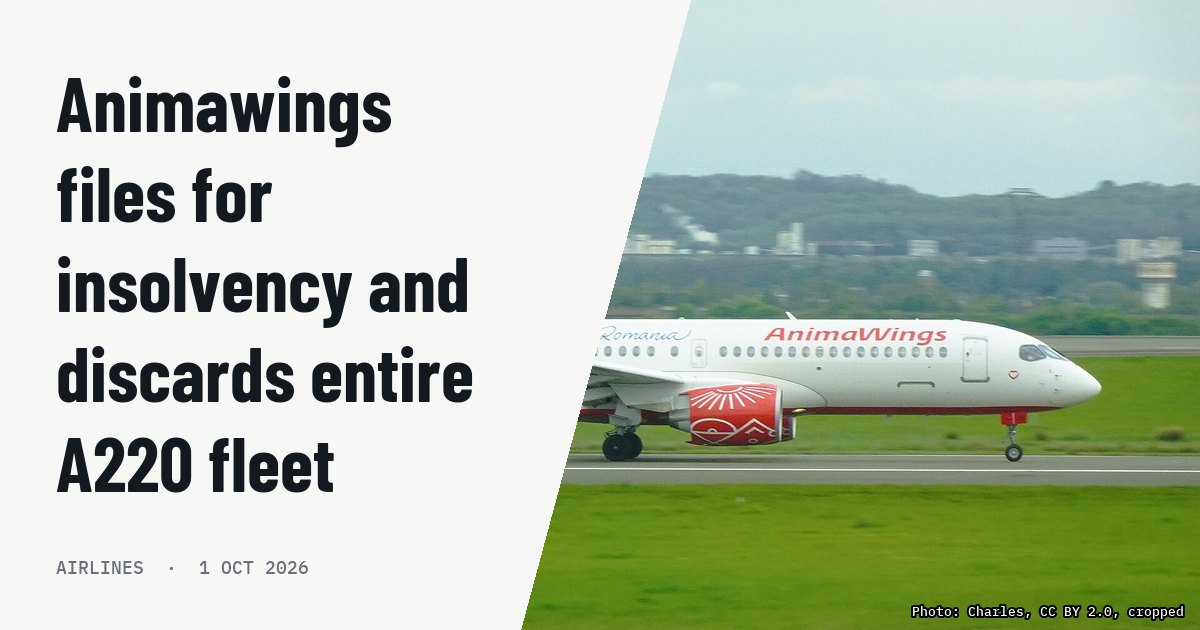 Animawings files for insolvency and discards entire A220 fleet. Illustration photo (archive, not the aircraft involved) : Animawings A220-371, YR-FUN, MSN 55321 (12/2024), as A2 601 Paris (CDG) - Bucharest (OTP), Flight time: 2:28