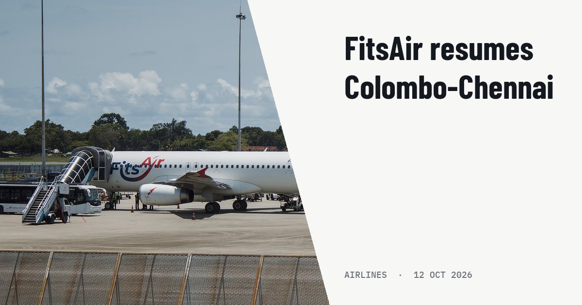 FitsAir files schedule to resume Colombo-Chennai flights in November 2026. Illustration photo (archive, not the aircraft involved) : FitsAir A320s parked at Colombo airport